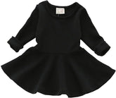 Toddler Baby Girls Long Sleeve Cotton Dress Solid Ruffle Tops